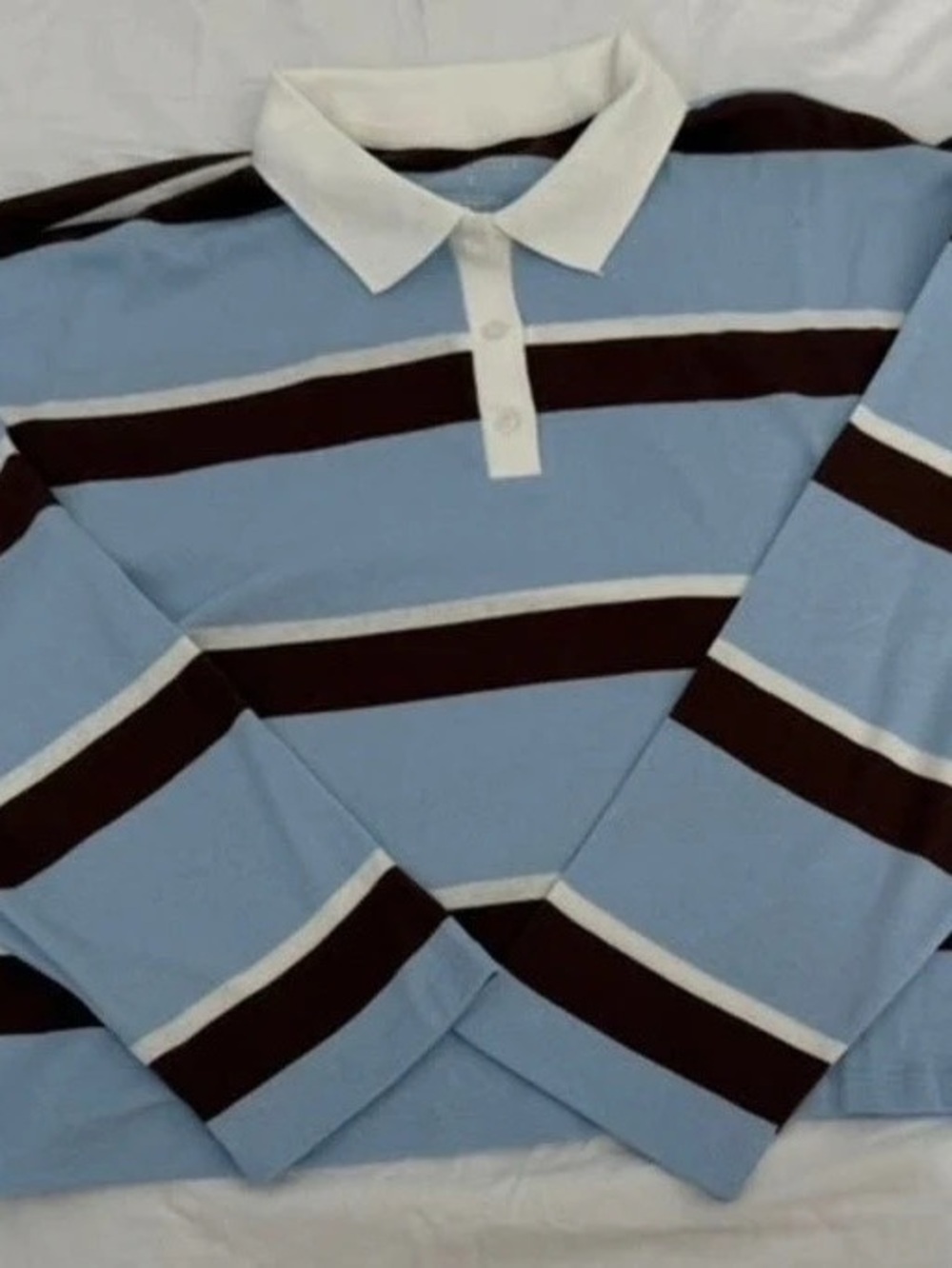 PINK ROSE Striped Polo Top in Blue & Brown Like New